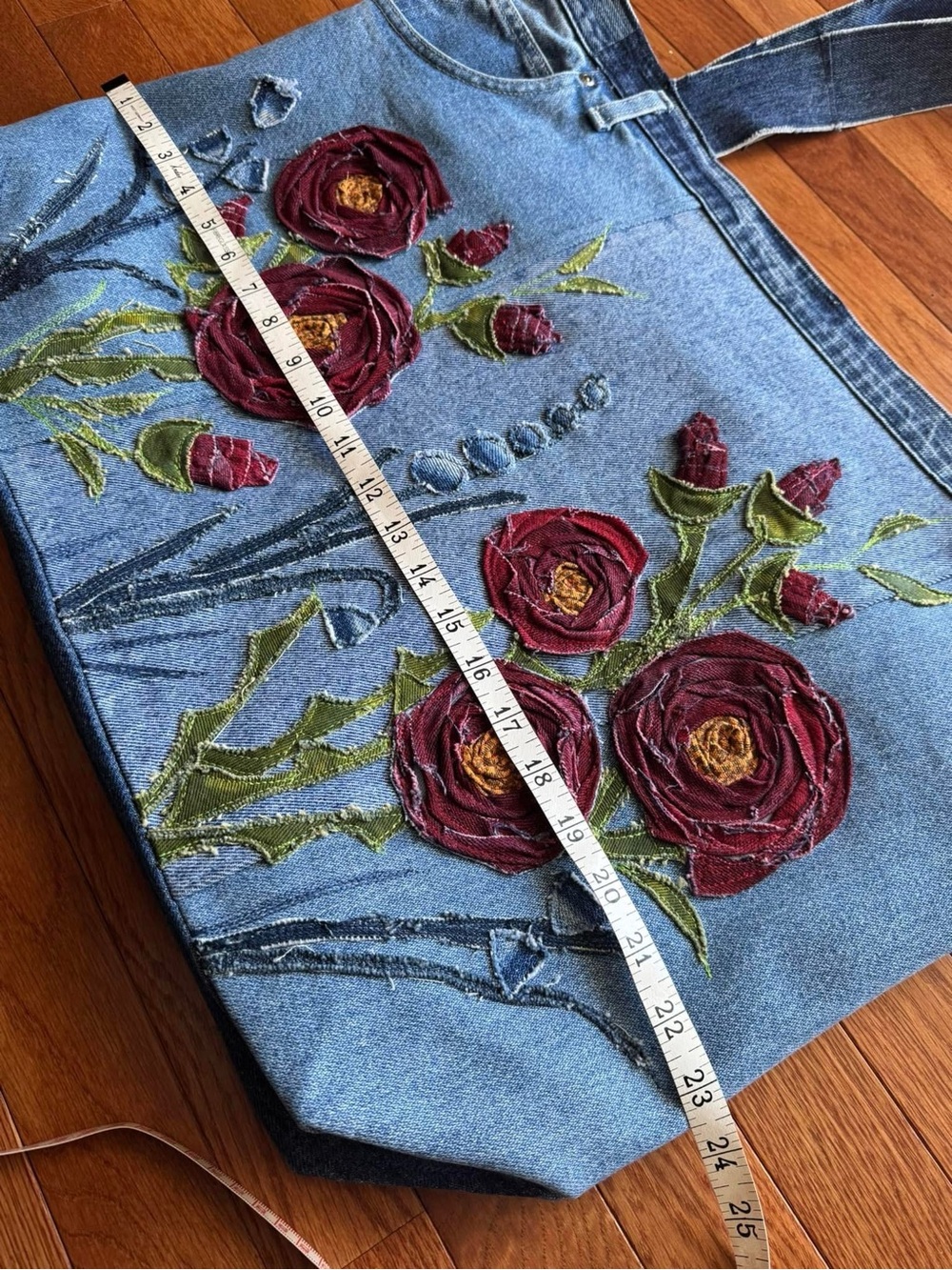Handcrafted “Rose Garden” Denim Oversized Tote - Picture 11 of 16